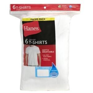 Hanes Men's White Crewneck Undershirts, 6-Pack Cotton Tagless T-Shirts, Size M
